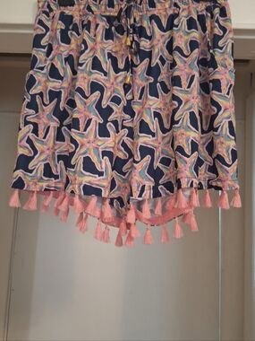 Simply Southern Blue Pink Starfish Print Cute Tassel Shorts. Size L/XL